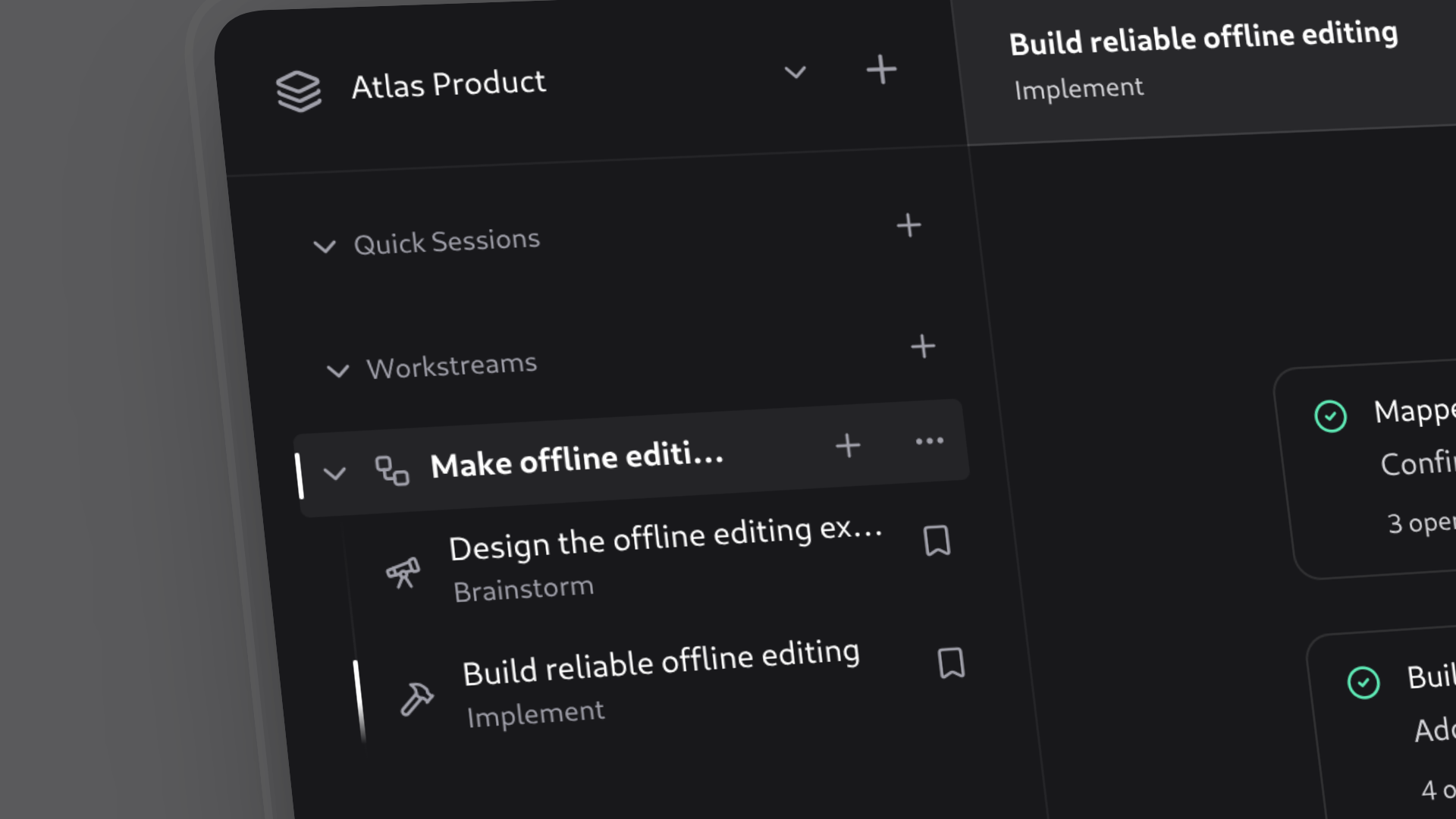 Pi Workspace Workstream for offline editing with Brainstorm and Implement Sessions